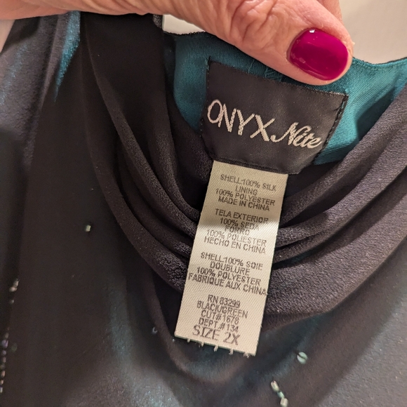 Black Silk Chiffon Hand Beaded Camisole, Flutter Shoulder Plus Size 2X - Picture 3 of 8